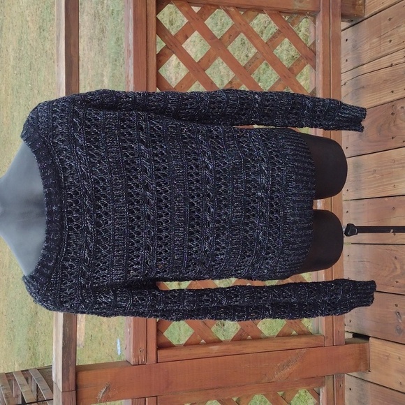 BONGO Black and Metallic Silver Open Knit Sweater Size Large - Picture 4 of 11
